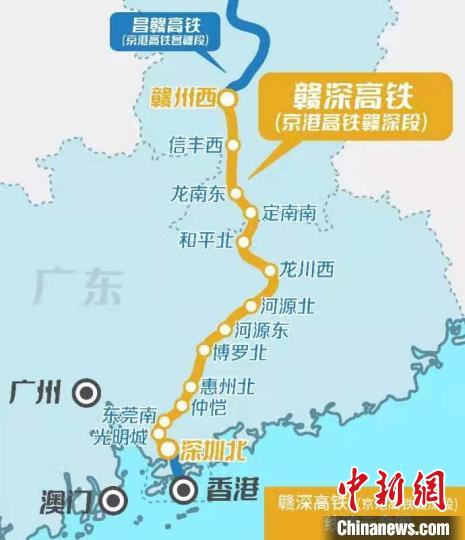 京港高铁赣深段线路示意图。　南昌铁路 供图