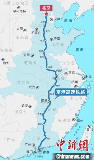 京港高铁线路示意图。　南昌铁路 供图